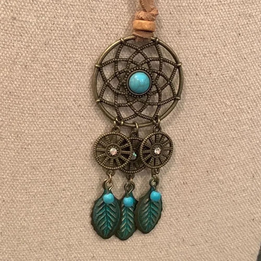 Boho Dreamcatcher Style Necklace with Turquoise Accents & Beads - Western Style